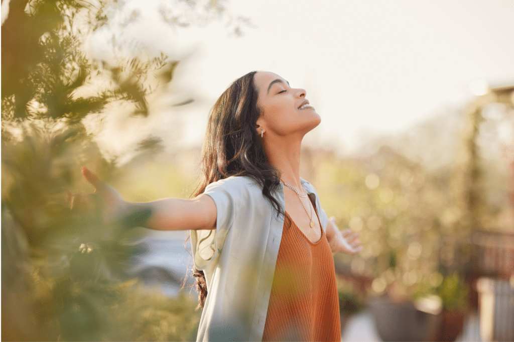 Woman practicing mindfulness in addiction recovery after rehab